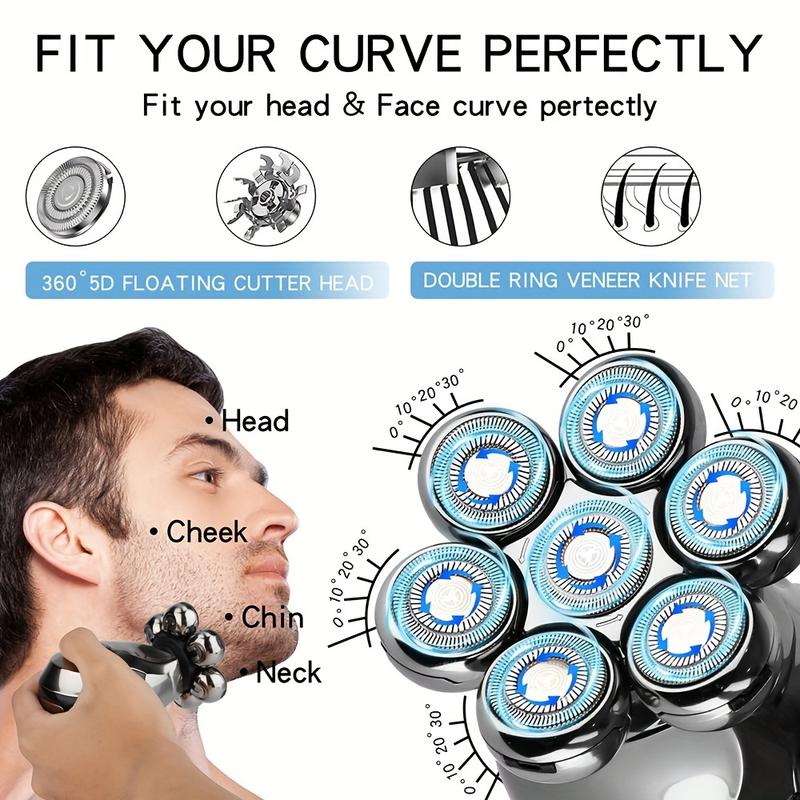 7D Head Shavers For Bald Men, Anti-Pinch Electric Razor For Men, 5-in-1 Men's Grooming Kit With Nose Hair Trimmer, Beard Trimmer For Men, Rechargeable Electric Shavers For Men, Holiday Gift Father's Day Gift