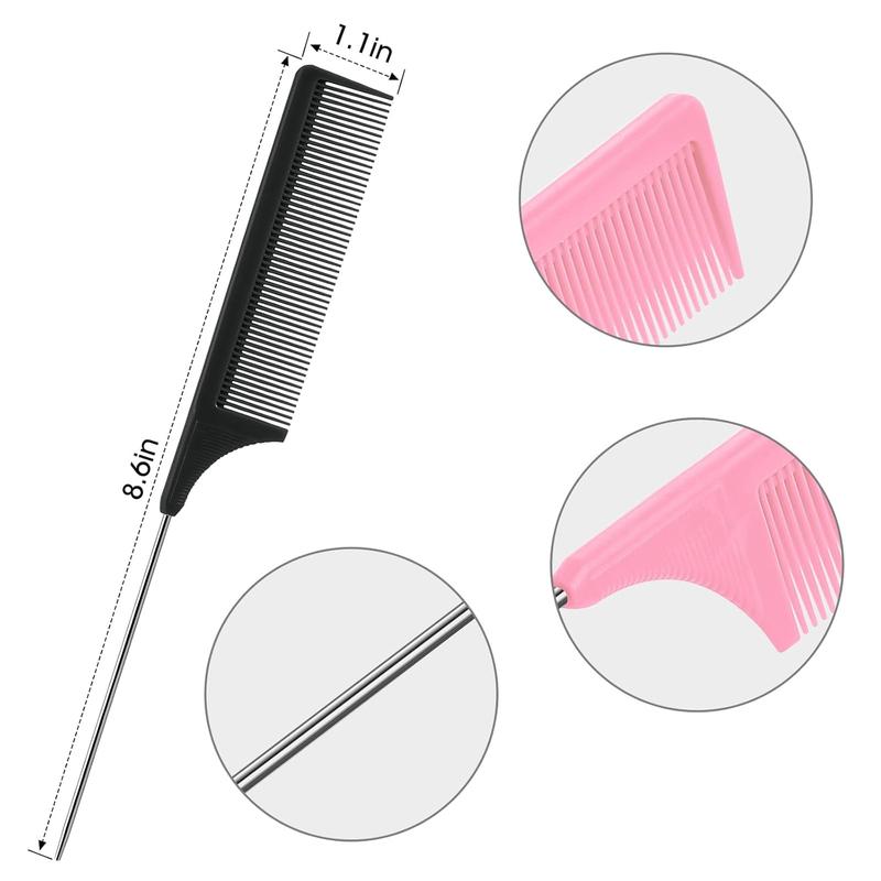 Rat Tail Comb Set, 3 count Carbon Fiber Hair Combs for Salon, Hair Styling, Parting,  Combing,  Styling and Hair Coloring, Purple|Black|Pink, Lightweight and Durable, Hair Combs for Women