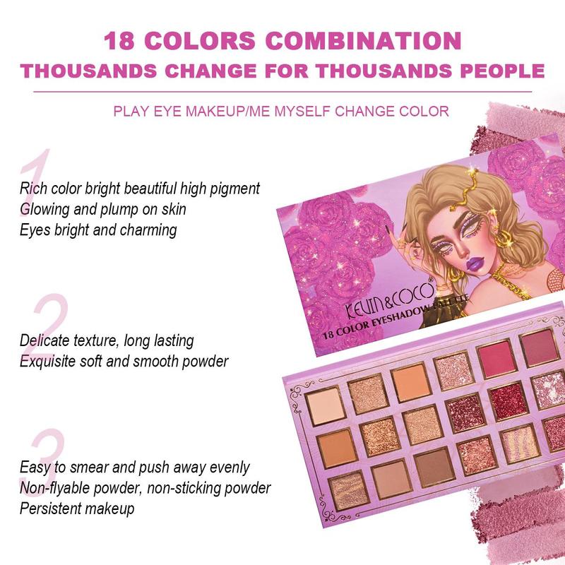 18-color Eyeshadow Palette, Matte & Glitter Eye Shadows Pressed Powder, Long Lasting Shimmering Eye Shadow Makeup Product