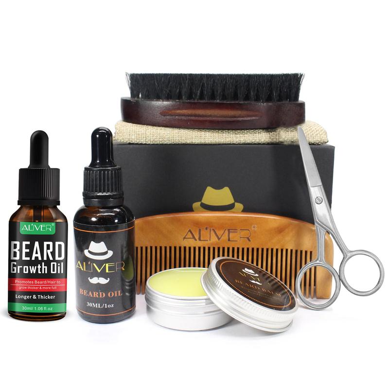 Beard Oil & Beard Growth Oil & Beard Balm, Beard Grooming Kit, Beard Trimming Kit, Great for Father Boyfriend, Holiday Gift, Gift Set