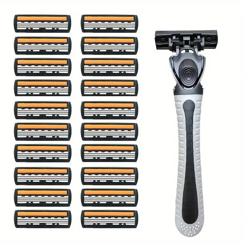 Handheld Men's Razor Set, 1 Set Non-slip Handle Razor with Replacement Blades, Professional Shaving Tool for Men, Great for Barber Shop Salon Home Use