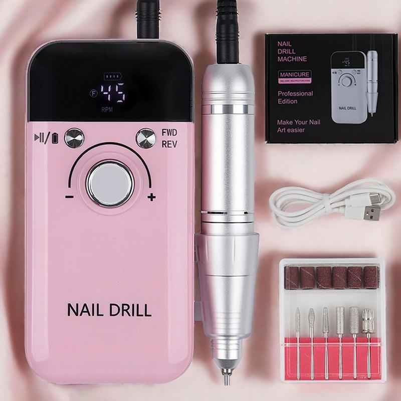 Professional Electric Nail Drill Machine, 1 Set Portable Nail File Manicure Tools, Rechargeable Nail Drill for Gel Nails Polish, Nail Supplies