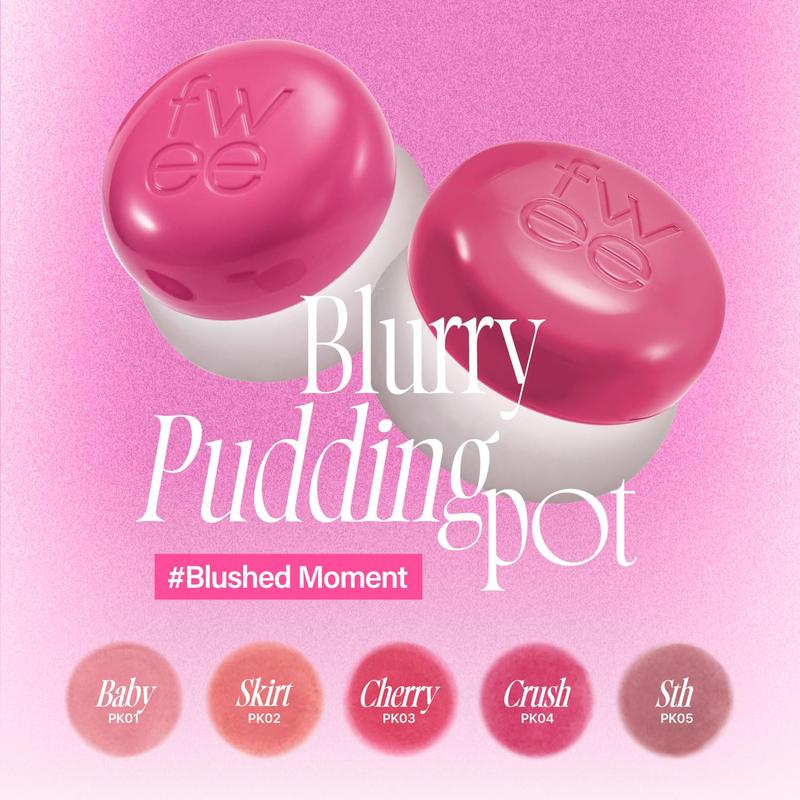 [Fwee] Lip&Cheek Blurry Pudding Pot | Blushed Moment - Crush | Makeup Blush, Buildable Lightweight, Multi-Use Soft Matte Finish | 5g Cosmetic