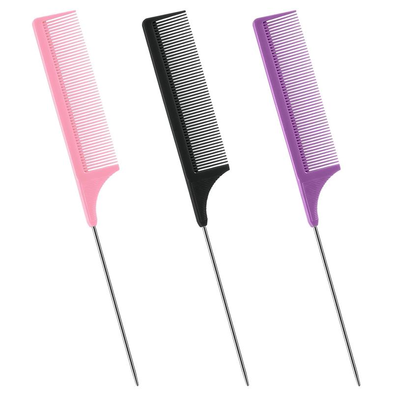 Rat Tail Comb Set, 3 count Carbon Fiber Hair Combs for Salon, Hair Styling, Parting,  Combing,  Styling and Hair Coloring, Purple|Black|Pink, Lightweight and Durable, Hair Combs for Women