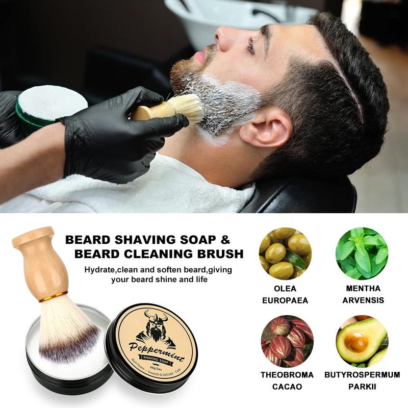 Beard Kit Gifts for Men, Christmas Father's Day Birthday Gifts for Dad Him,  & Trimming Tool Complete Set, Beard Care Kit with 2 Beard Growth Oil Balm Brush Comb Shaving Soap Cup&Storage Bag