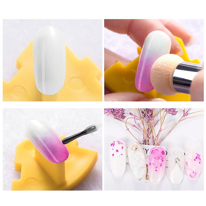 Nail Art Sponge Brush, Manicure Pen with 4 Counts Replaceable Head, Nail Art Powder Painting Design Tool for Nail Art Embellishment