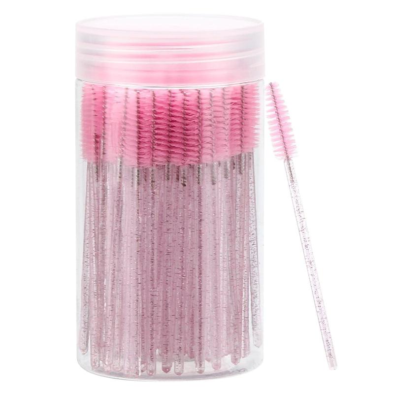 100 Pcs Disposable Mascara Wands with Container - Crystal Eyebrow Spoolies Brush for Eyelash Extensions