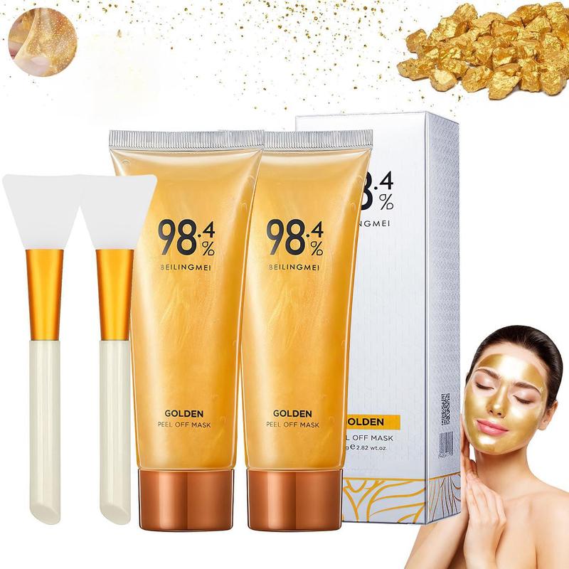 Golden Foil Peel-Off Mask, 2 Counts set Deep Cleansing Facial Mask with Brush, Facial Skin Care Product for Women & Men