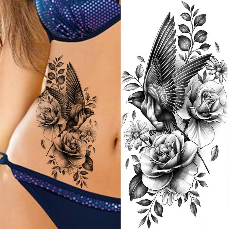 Flower & Tiger Pattern Temporary Tattoo Sticker, 8 Counts set Waterproof Floral Fake Tattoo Decals, DIY Body Art Stickers for Women & Men