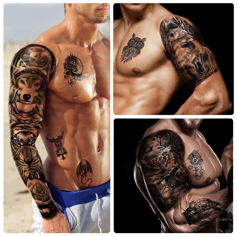 Full Arm Temporary Tattoo Waterproof For Men(L22.8“xW7”), 46 Sheets Fake Tattoos for Women Lion Tiger Clock Flower Skeleton Animals Design, Hand Forearm Shoulder 3D Temporary Tattoos Stickers bic  temporary party tattoo