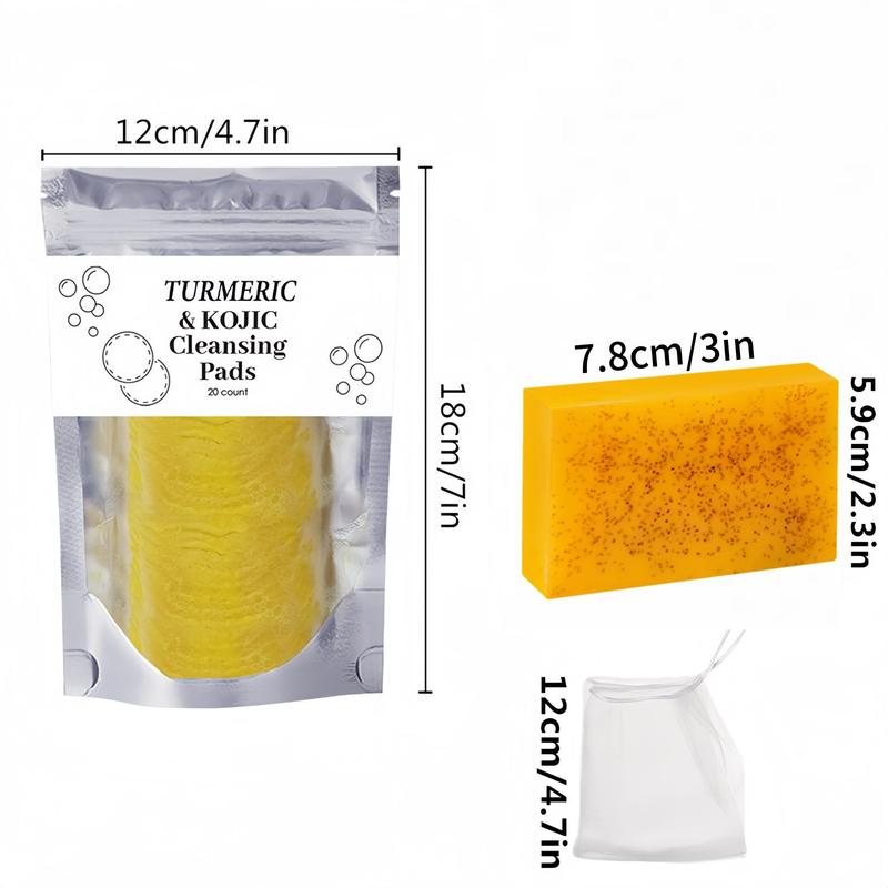 Turmeric Kojic Acid Cleansing Pads & Soap Bar Set for Dark Spots, 6 Counts set Daily Skincare Face & Body Wash for Men & Women, Christmas Gift