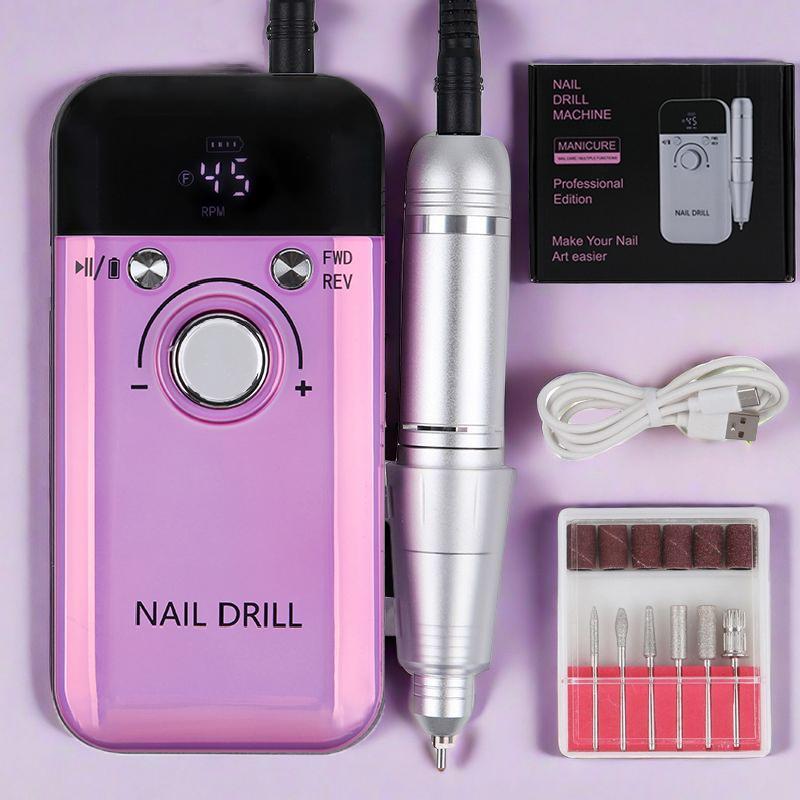 Professional Electric Nail Drill Machine, 1 Set Portable Nail File Manicure Tools, Rechargeable Nail Drill for Gel Nails Polish, Nail Supplies