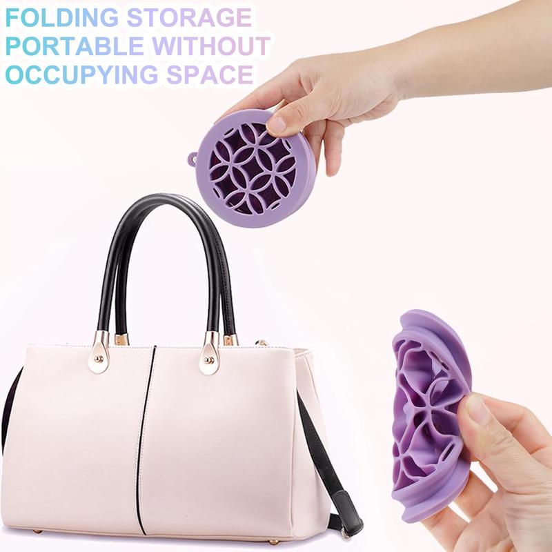 Makeup Brushes Cleaner Mat with Brush Storage Holder, Folding Portable Washing Tool for Makeup Brush Cleaning, 2 In 1 Silicone Brush Cleaner Pad & Cosmetic Brush Organizer Rack (Purple)