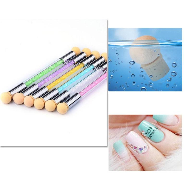 Nail Art Sponge Brush, Manicure Pen with 4 Counts Replaceable Head, Nail Art Powder Painting Design Tool for Nail Art Embellishment