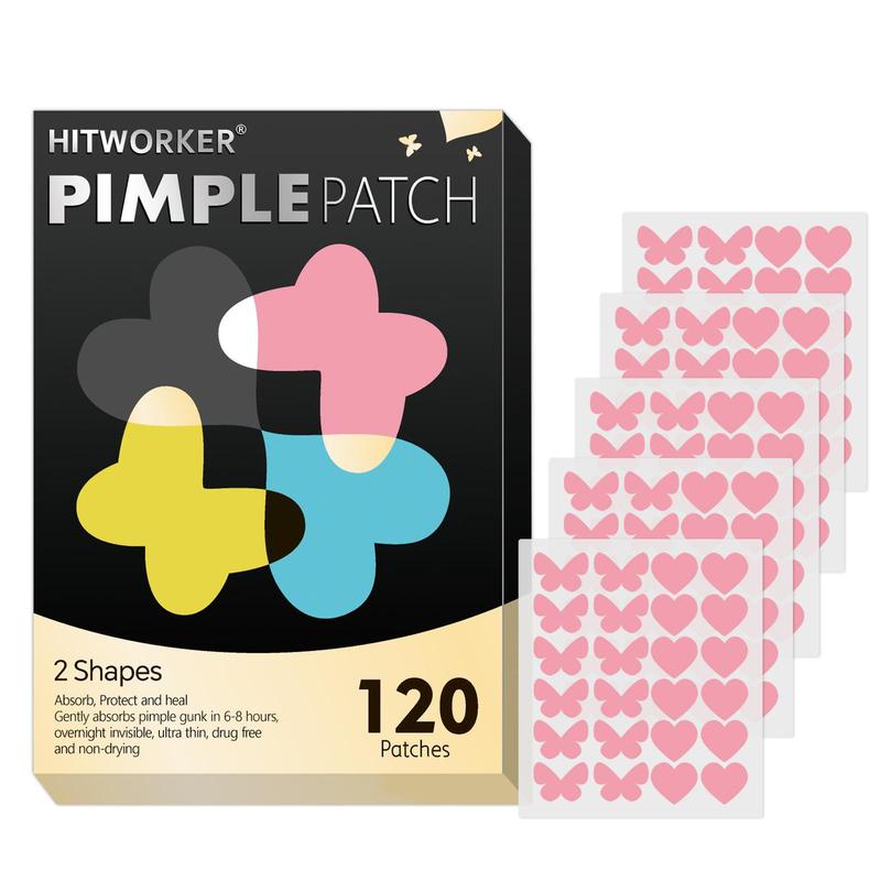 Butterfly & Heart Shaped Hydrocolloid Acne Patches, 120pcs box Gentle Zit Absorbing Cover Patches for Face, Skin Care for All Skin Types