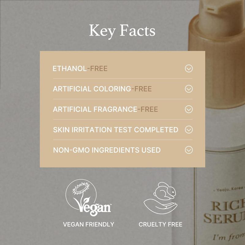 [I'm From Official Shop] Rice Serum, 73% Fermented Rice Embryo Extract | Boost Collagen, Vitality, Supply nutrients to skin with Vitamin B, Healthy Glow Moisture Skincare Moisturizing Skin Repair Comfort Skincare Korean Moisturizer Hyaluronic Niacinamide