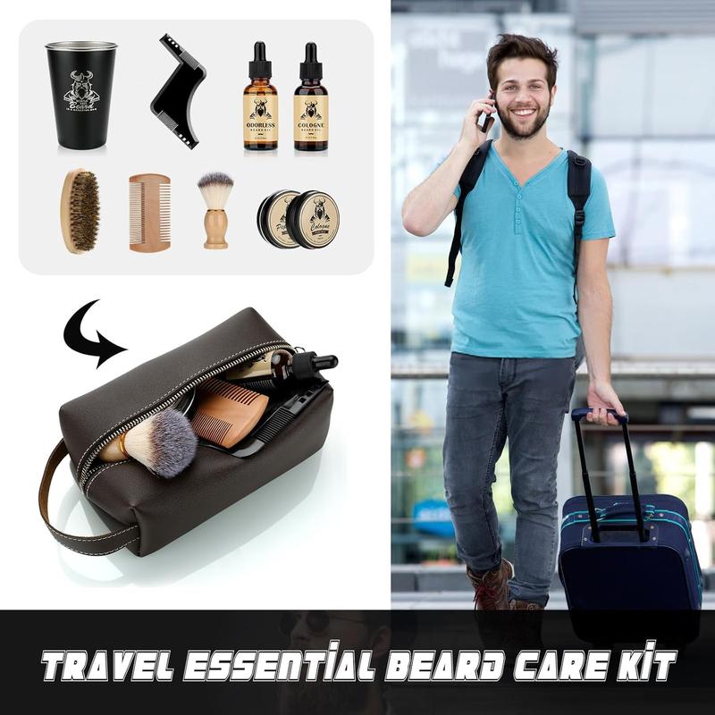 Beard Kit Gifts for Men, Christmas Father's Day Birthday Gifts for Dad Him,  & Trimming Tool Complete Set, Beard Care Kit with 2 Beard Growth Oil Balm Brush Comb Shaving Soap Cup&Storage Bag