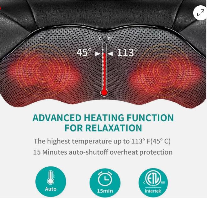 Shiatsu Neck & Back Massager with Heat Deep Kneading Massage Pillow for Shoulder