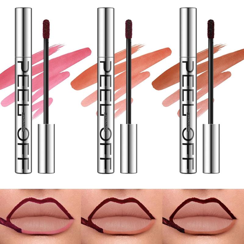 3PCs peel off lip liner stain, tattoo peel off lip liner set, long-lasting, waterproof, transfer-proof, high pigmented color lip liner gift for women (#01 + 02 + 03)