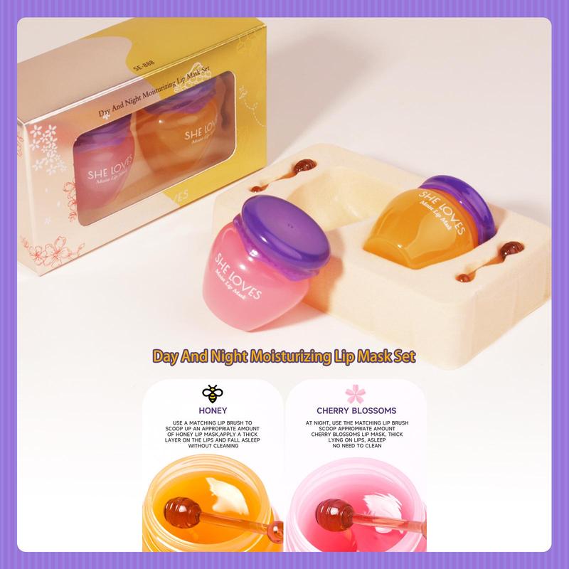 Day & Night Moisturizing Lip Mask, 2 Counts set Jelly Lip Mask, Lip Moisturizer for Dry Lips, Overnight Lip Sleeping Mask, Deeply Hydrate & Comfort Lip Skin, Hydrating & Nourishing Lip Care Skincare Gifts