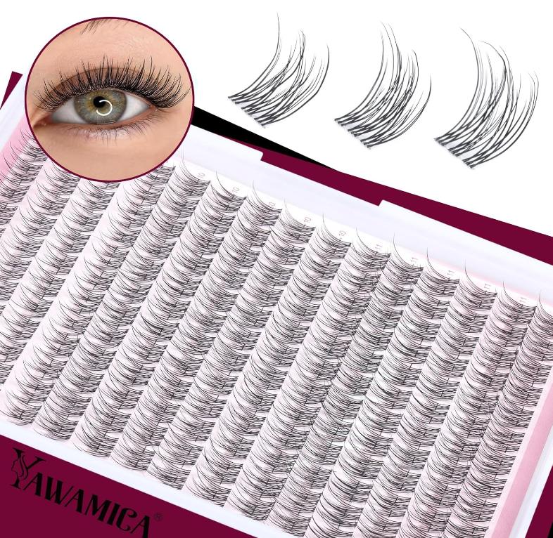 Natural Lash Extension Kit Wispy Eyelash Clusters 9-11mm Lash Cluster Kit with Lash Bond and Seal and Lash Applicator 180pcs Cluster Eyelash Extensions Kit for Beginners DIY at Home by Yawamcia