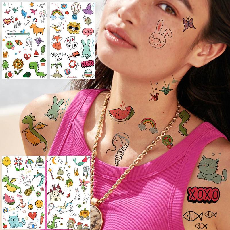 Colorful Animals Pattern Temporary Tattoo Sticker, 60pcs set Funny Waterproof Fake Tattoo Sticker, Body Art Sticker for Kids & Adults