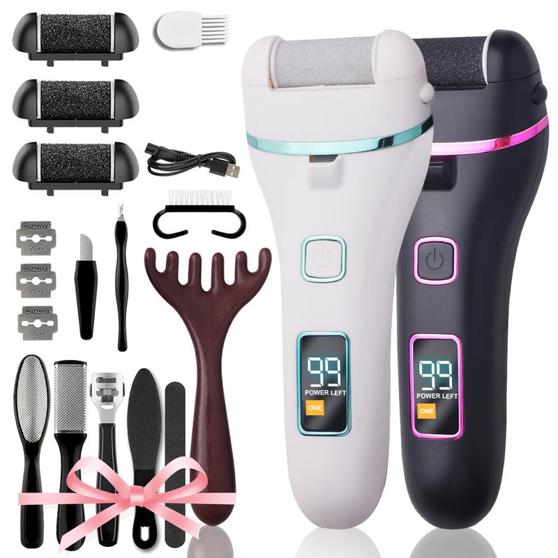 Experience the 2025 Upgrade:Rechargeable Electric Pedicure Kit with 17 Tools, 3 Roller Heads, and Massage Comb