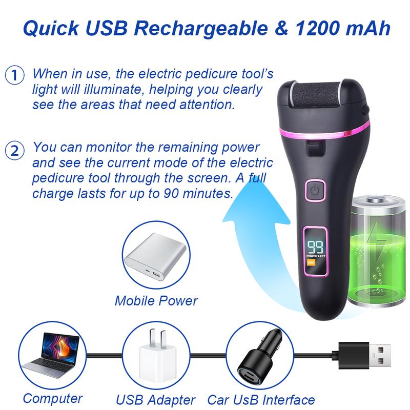 Experience the 2025 Upgrade:Rechargeable Electric Pedicure Kit with 17 Tools, 3 Roller Heads, and Massage Comb