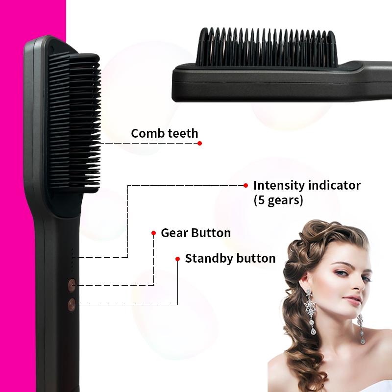 Comfort Hair Straightening and Curling 2 in 1 Comb 30s Fast Heating Brush with Auxiliary Comb for Women 5 Temp Settings, Anti-Scald Auto-Shut Off