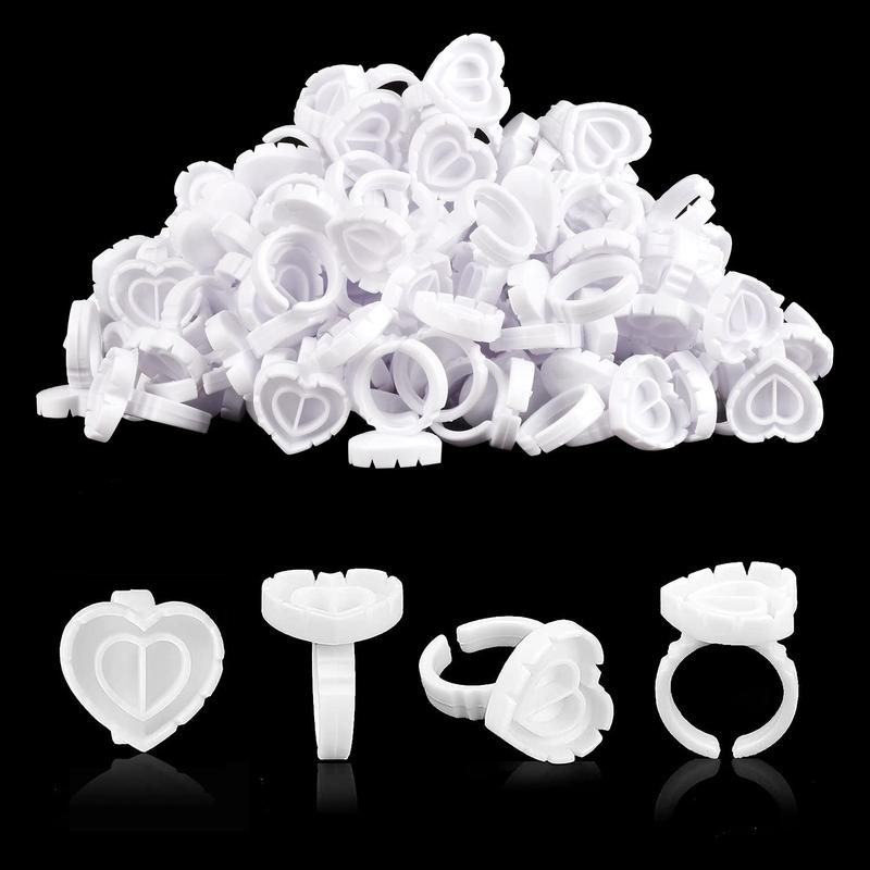 Glue Rings for Eyelash Extensions, 100PCS Disposable Rings for Lashes, Lovely Heart Shape Lash Fan Blossom Glue Cups Lash Extension Supplies Lash Supplies for Eyelash Extensions