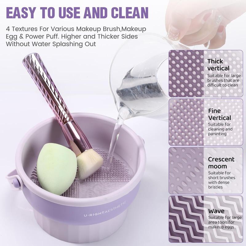 Makeup Brush Cleaner Mat 3 in 1 Silicone Makeup Brush Cleaner Bowl Cosmetic Brushes Cleaning Tool Organizer for Storage and Air Dry (Pink) Cleansing