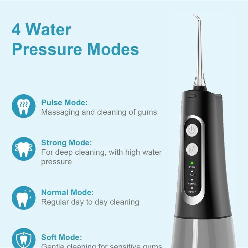 Purehealth Cordless Water Flosser 4 Modes Dental Oral Rinse, 4 Replacement Heads Portable Rechargeable IPX7 Waterproof, Long Battery Life, Water Dental Cleaner for Home and Travel Lightweight