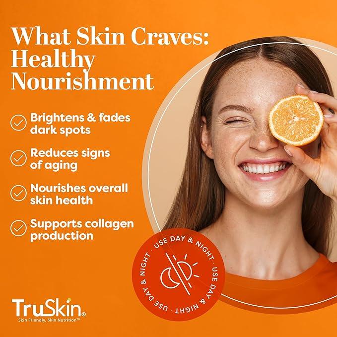 TruSkin Vitamin C Serum – Anti Aging Facial Serum with Vitamin C, Hyaluronic Acid, Vitamin E & More – Brightening Serum for Dark Spots, Even Skin Tone, Eye Area, Fine Lines & Wrinkles, 1 Fl Oz fresh  skin collagen boost nourish skin Skincare Skin Repair