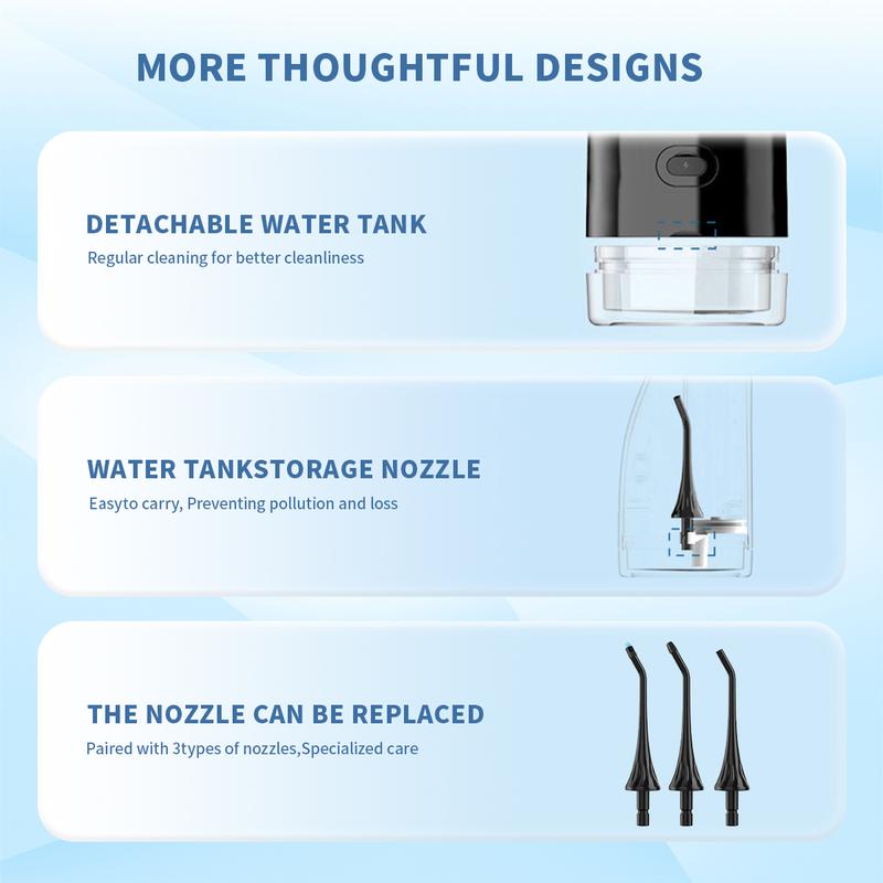 Rechargeable Water Flosser with 3 tips. Portable, waterproof teeth cleaner. 4 modes. For home & travel. Teeth cleaning tool. Water flosser for teeth