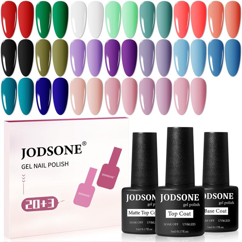 JODSONE 23 PCS Gel Nail Polish Set with Base Glossy and Matte Top Coat Multicolored Gel Nail Long Lasting Suitable for All Seasons Nail Art Nail Care Nail Art Nail Care