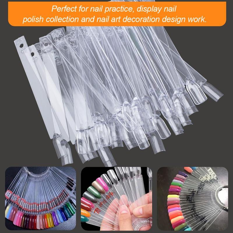 50 Pcs Nail Swatch Sticks with Ring and Numbered Tips - Clear Fan-shaped Display for Nail Art Polish Practice