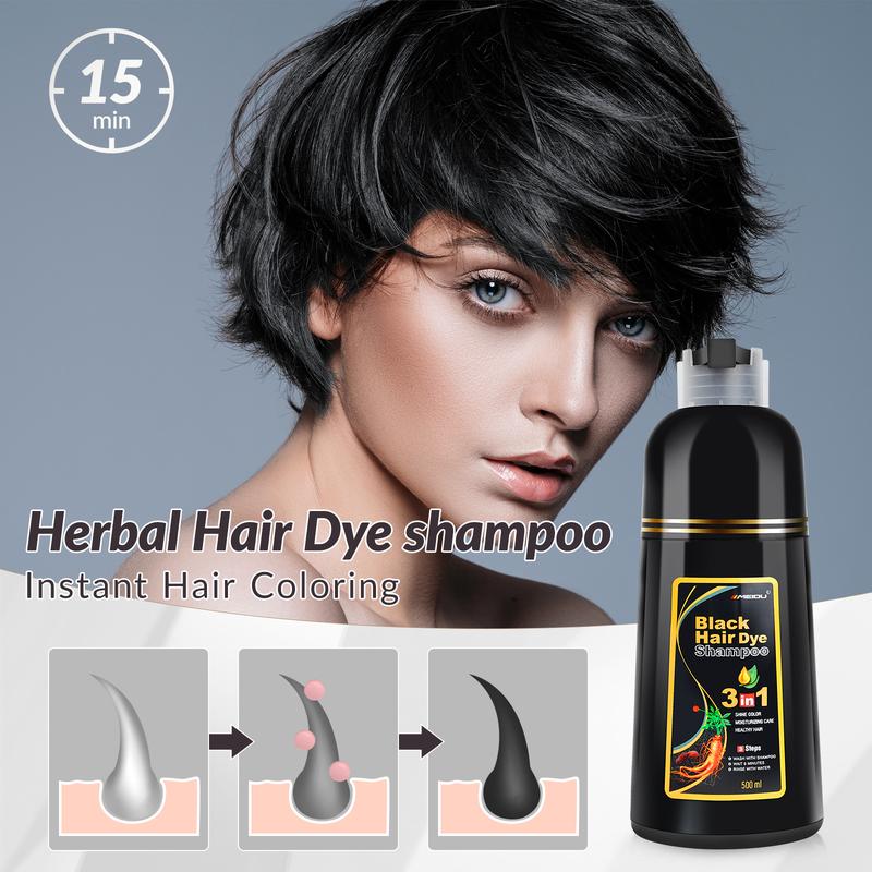 MEIDU 3 in 1 Hair Dye Shampoo,Can cover gray hairs,Herbal Ingredients,Contains Ginseng Extract,Natural Haircoloring,  black hairdye, Salon