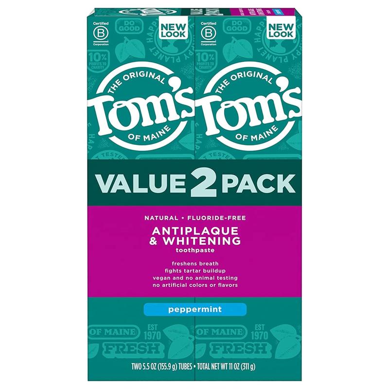 Tom's of Maine Fluoride-Free Antiplaque & Natural Toothpaste, Peppermint, 5.5 oz. (Pack of 2), dr bronners peppermint Oral