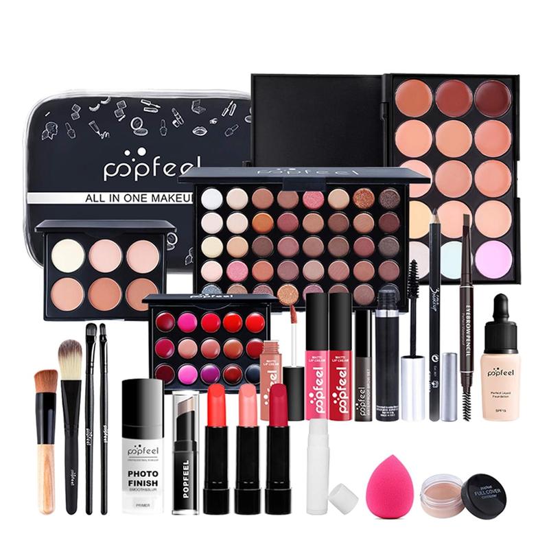 All in One Makeup Kit for Women Full Kit Girls Makeup Gift Sets Xmas Essential Bundle Include Eyeshadow Palette Lipstick Blush Concealer Eyeliner Mascara Foundation Brush Eyebrow Pencil