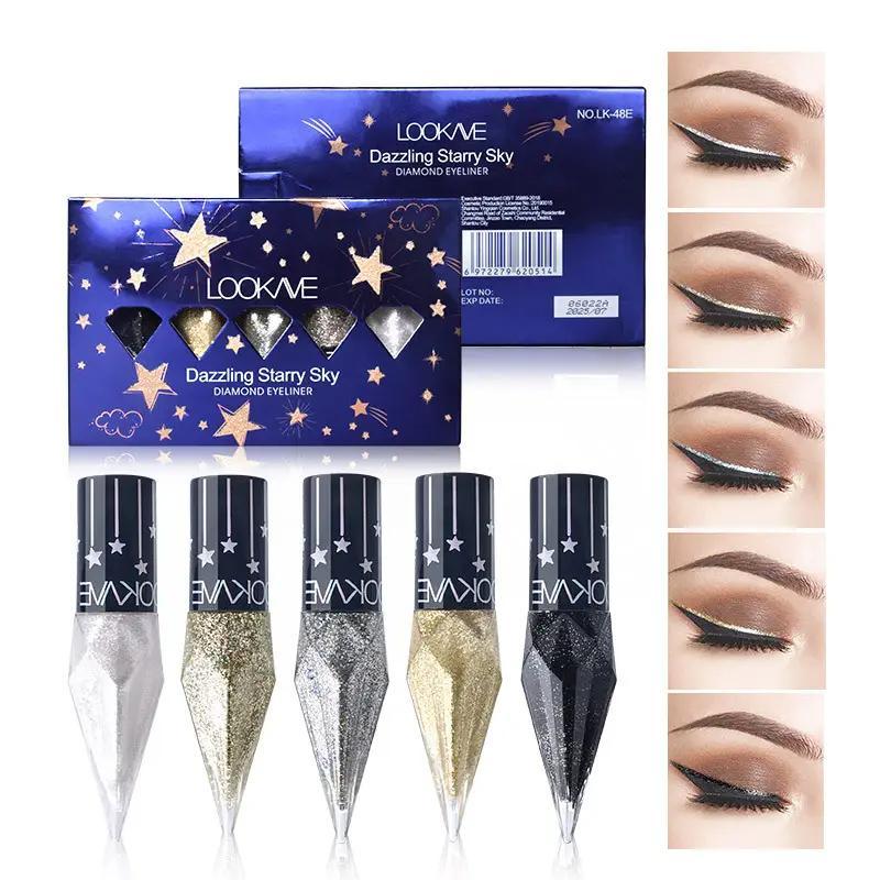 Long Lasting Glitter Eyeliner (5pcs set), Easy Coloring Shimmering Eye Liner Set, Colorful Waterproof Eye Makeup Products for Daily & Dating Use