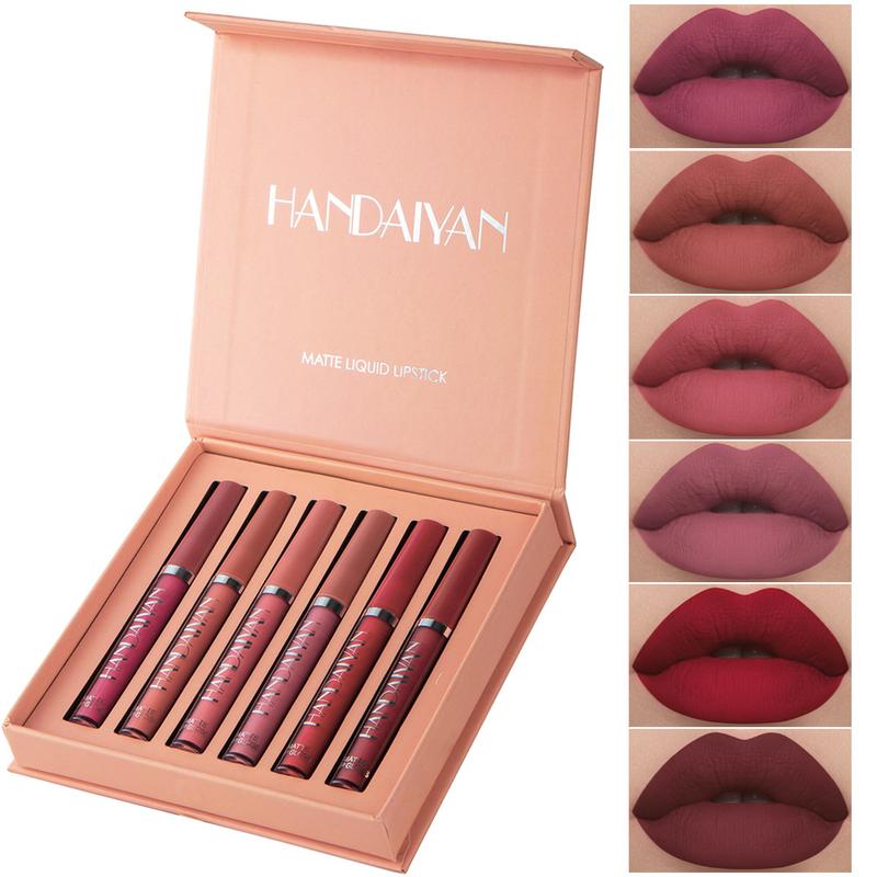 HANDAIYAN 6 Counts Matte Liquid Lipstick Set Lip Stain Makeup, Long Lasting High Pigmented Nude Waterproof Non-Stick Cup Lip Gloss Kit for Girls Women Make up Gift Set