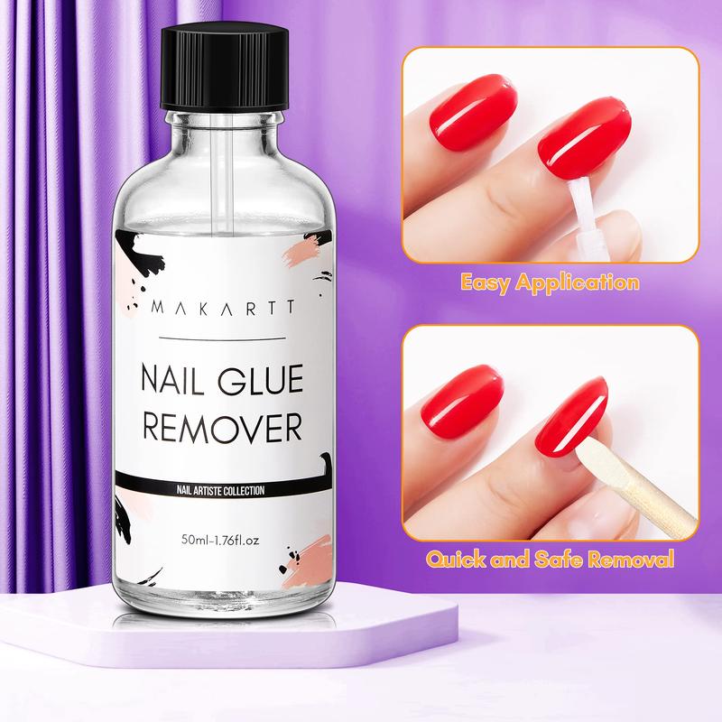 Makartt Nail Glue Remover for Acrylic Nails Press on Nails, 50ML Debonder, Nail Tips Fake Nail Adhessive Remover without Acetone, Can't Remove Gel Nail Polish sallys nailglue Brush Nail Care Uv Manicure