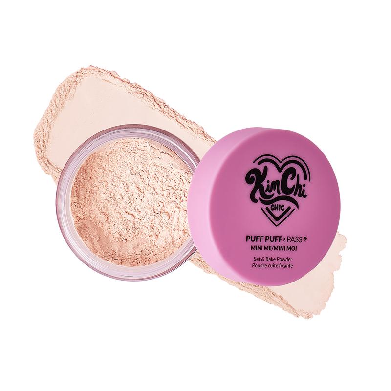 KimChi Chic Mini Puff Puff Pass Set & Bake Powder with Rice Powder & Vitamin-E, Lightweight & Translucent Makeup