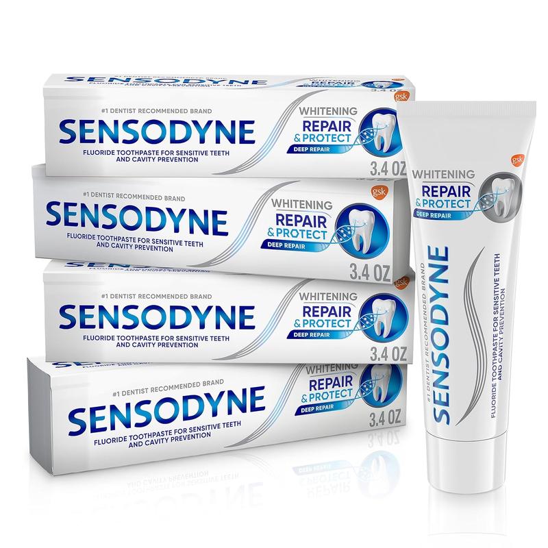 Sensodyne Repair and Protect Whitening Toothpaste, Toothpaste for Sensitive Teeth and Cavity Prevention, 3.4 oz (Pack of 4) Oral Daily