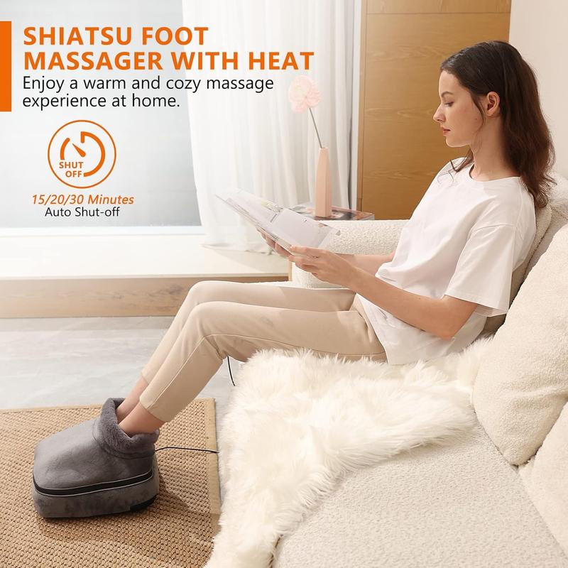 Shiatsu Foot Massager Machine, 2-in-1 Foot and Back Massager with Heat, Kneading Foot Massager with 3 Adjustable Heating Levels, 15 20 30 Mins Auto Shut-Off Foot Warmer for Home Office (Gray)