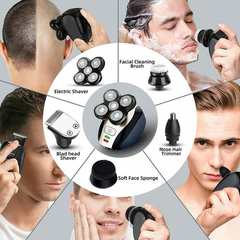 5-in-1 4D Rotary Electric Shaver Rechargeable Bald Head Shaver Beard Trimmer