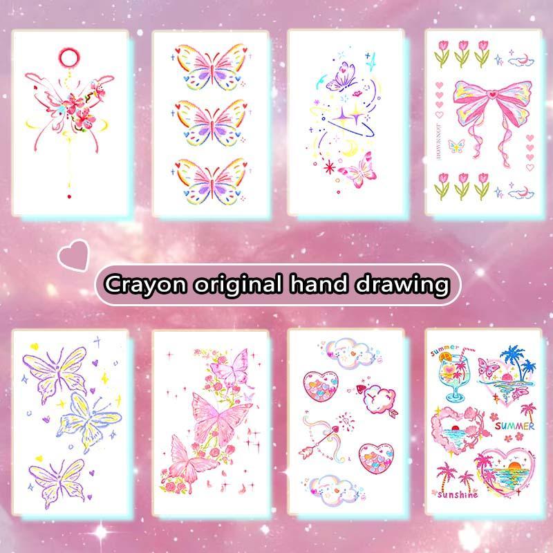 Butterfly & Heart Pattern Temporary Tattoo Sticker, 8 Counts set Long Lasting Waterproof Fake Tattoo Sticker, Body Art Sticker for Women & Men