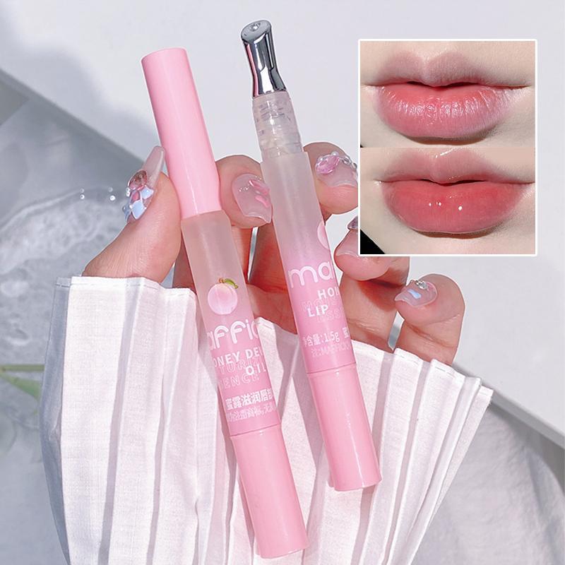 Peach Flavor Lip Serum, 2 Counts set Moisturizing Lightweight Non-greasy Lip Oil, Hydrating Lip Care Product for Women & Girls