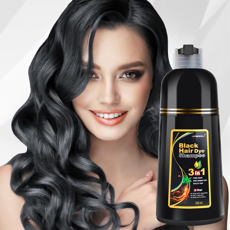 MEIDU 3 in 1 Hair Dye Shampoo,Can cover gray hairs,Herbal Ingredients,Contains Ginseng Extract,Natural Haircoloring,  black hairdye, Salon