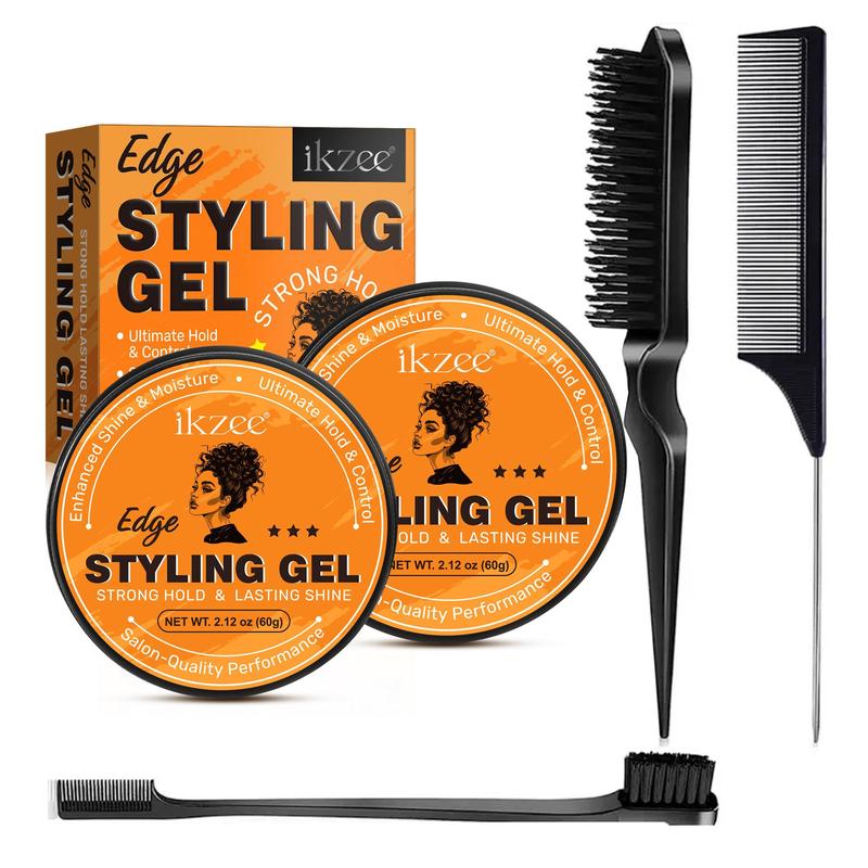 Professional Edge Styling Gel Set, 2 Counts Long Lasting Hair Styling Gel & 3 Counts Hair Styling Brushes, Hair Styling Product for Women & Men